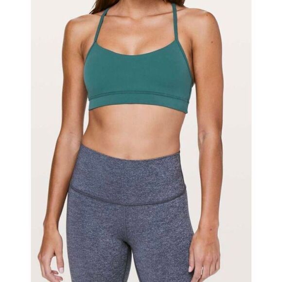 LULULEMON ATHLETICA Flow Y Bra 'Nulu In Green Jasper Size 4 - Picture 2 of 4